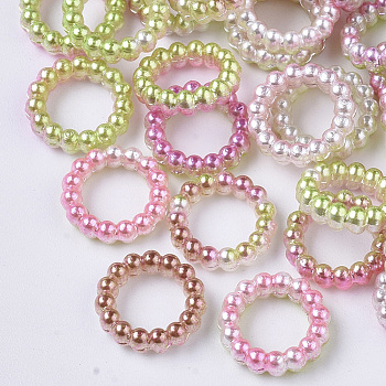 ABS Plastic Imitation Pearl Linking Rings, Rainbow Gradient Mermaid Pearl, Round Ring, Yellow Green, 10x3mm, Inner Diameter: 6mm, about 1000pcs/bag