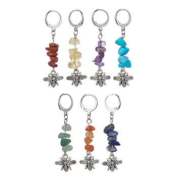 Alloy Bees Pendant Decoration, with Natural & Synthetic Gemstone Chip and 304 Stainless Steel Clasp, Mixed Color, 50~53mm, 7pcs/set