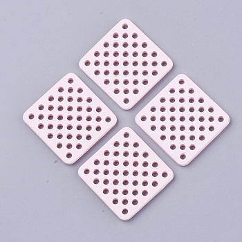 Spray Painted Acrylic Filigree Joiners Links, Rubberized Style, Square, Pink, 34.5x34x4mm, Hole: 2.5mm