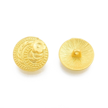 Alloy Shank Buttons, 1-Hole, Flat Round with Flower, Matte Gold Color, 17x7mm, Hole: 2mm