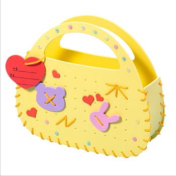 DIY Purse Making Kits, Including PU Leather, Bear & Rabbit & Heart EVA, Polyester Thread and Plastic Findings, Yellow, 19.6x21.6x0.3cm, Hole: 2mm