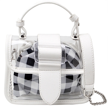 Women's Crossbody Bags with Tartan Pattern Drawstring Inner Bag, Transparent Ita Bags, Display Collector Bag for Anime Cosplay, White, 18x6x14cm