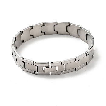 201 Stainless Steel Rectangle Watch Band Bracelet, Tile Bracelet for Men Women, Stainless Steel Color, 9-1/4 inch(23.5cm)