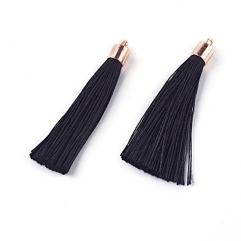 Polyester Tassel Big Pendant Decorations, with Plastic Finding, Golden, Black, 58~65x7~25mm, Hole: 1.5mm