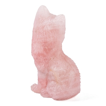 Natural Rose Quartz Carved Fox Figurines Statues for Home Office Desktop Feng Shui Ornament, 38x24~25x59~60mm