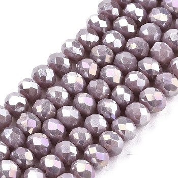 Electroplate Glass Beads Strands, Opaque Solid Color, AB Color Plated, Faceted, Rondelle, Thistle, 6x5mm, Hole: 1mm, about 83~85pcs/strand, 38~39cm