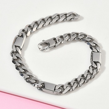 304 Stainless Steel Cuban Link Chain Bracelets for Women, Stainless Steel Color, 8.35 inch(21.2cm)