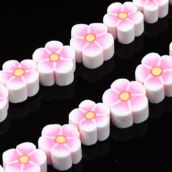 Handmade Polymer Clay Bead Strands, Flower, Pearl Pink, 8~10x8~11x4~5mm, Hole: 1.6mm, about 38~40pcs/strand, 12.99 inch~14.37 inch(33~36.5cm)