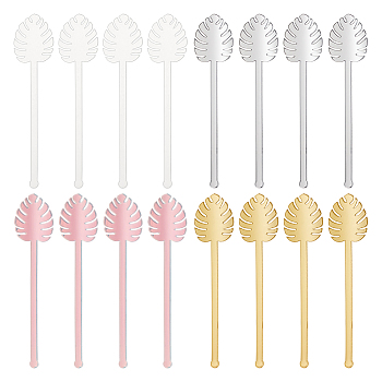 16Pcs 4 Style Acrylic Stirring Rods, Monstera Leaf, Mixed Color, 150x34.5x2.5mm, 4pcs/style