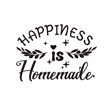 PVC Wall Stickers, for Wall Decoration, Word Happiness is Homemade, Leaf Pattern, 550x390mm