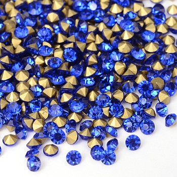 Back Plated Grade A Diamond Glass Pointed Rhinestone, Sapphire, 2.3~2.4mm, about 1440pcs/bag