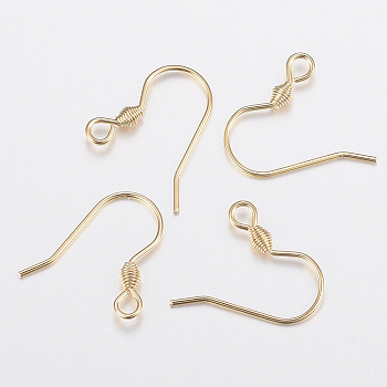 304 Stainless Steel Earring Hooks, with Horizontal Loop, Real 18K Gold Plated, 17x18x2.4mm, Hole: 1.8mm, Pin: 0.7mm