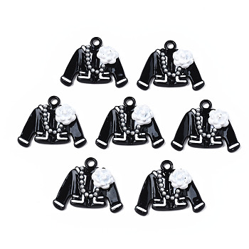 Rack Plating Alloy Spray Painted Pendants, with ABS Plastic Imitation Pearl, Cadmium Free & Nickel Free & Lead Free, Overcoat, Black, 20x25x5.5mm, Hole: 2mm