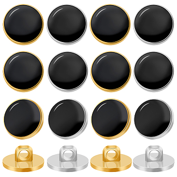 100Pcs 2 Colors Plastic Shank Buttons, with Black Enamel, Flat Round, Mixed Color, 24L(15mm)x7.5~8mm, Hole: 3mm, 50pcs/color