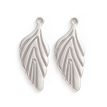 304 Stainless Steel Pendants, Leaf, Stainless Steel Color, 26x10.5x2mm, Hole: 1.8mm