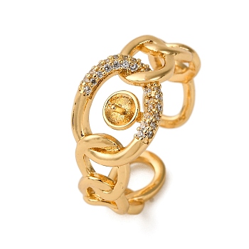 Brass Micro Pave Cubic Zirconia Adjustable Ring Settings, for Half Drilled Beads, Real 18K Gold Plated, 10.5mm, Inner Diameter: Adjustable