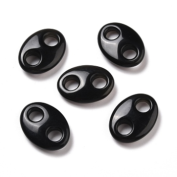 Natural Obsidian Connector Charms, Pig Nose, 25x18x6.5mm, Hole: 6mm