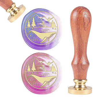 CRASPIRE Brass Wax Seal Stamp, with Natural Rosewood Handle, for DIY Scrapbooking, Mountain Pattern, Stamp: 25mm, Handle: 79.5x21.5mm