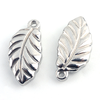 201 Stainless Steel Leaf Pendants, Stainless Steel Color, 18x9x4mm, Hole: 1.5mm