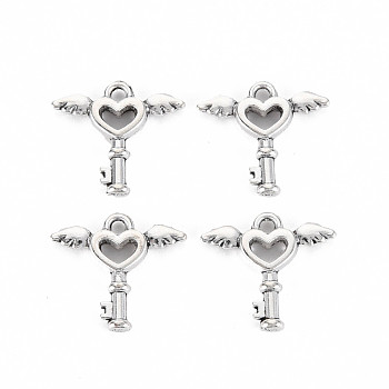 Tibetan Style Alloy Charms, Cadmium Free & Lead Free, Heart Shape Key, Antique Silver, 14x15x2.5mm, Hole: 1.5mm, about 1810pcs/1000g