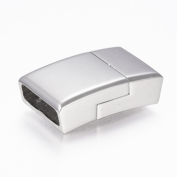 304 Stainless Steel Magnetic Clasps with Glue-in Ends, Rectangle, Stainless Steel Color, 22.5x14x6mm, Hole: 4x12mm