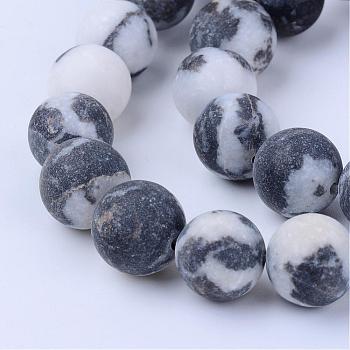 Natural Zebra Jasper Beads Strands, Frosted, Round, 8~8.5mm, Hole: 1mm, about 47pcs/strand, 15.5 inch