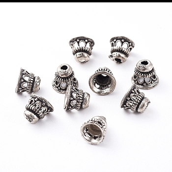 Tibetan Style Bead Caps, Hat, Antique Silver, 8x7mm, Hole: 1.5mm, Inner Diameter: 5mm