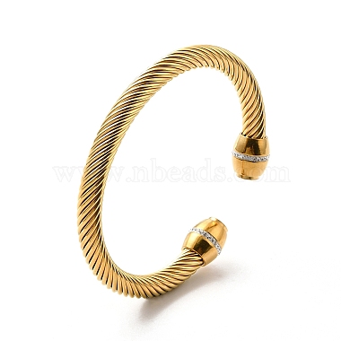 Ion Plating(IP) 304 Stainless Steel Twist Rope Open Cuff Bangle(BJEW-P283-15G)-3