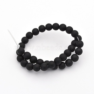 Dyed Natural Black Agate Frosted Round Beads Strands(X-G-P088-14-8mm)-2
