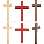 6Pcs 3 Colors Wood Cabochons, Cross, Mixed Color, 120x50x9mm, 2pcs/color(WOOD-PH0003-51B)