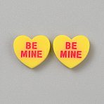 Opaque Resin Cabochons, Heart with Word Be Mine, Yellow, 17x19x4.5mm(RESI-WH0038-46B)