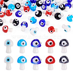 50Pcs 5 Colors Handmade Evil Eye Lampwork Beads Strands, Mushroom, Mixed Color, 17~18.5x11~12mm, Hole: 1.6mm, 10pcs/color(LAMP-TA0001-90)