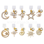 10Pcs Plastic Mobile Dustproof Plugs, with Star Moon Alloy Rinestone Pendants, for USB Type C Port Cover, Golden, 2.7~3.5cm(HJEW-WH00171)