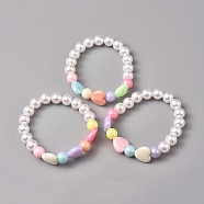 Kids Acrylic Beaded Stretch Bracelets, with Eco-Friendly Plastic Imitation Pearl and Acrylic Beads, Heart & Round, Mixed Color, 1-5/8 inch(4.3cm)(BJEW-JB04833-M)