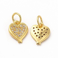 Rack Plating Brass Micro Pave Cubic Zirconia Charms, with Jump Ring, Real 18K Gold Plated, Long-Lasting Plated, Heart Charm, Real 18K Gold Plated, 10x8.5x1.5mm, Hole: 3.7mm(ZIRC-M120-04G)
