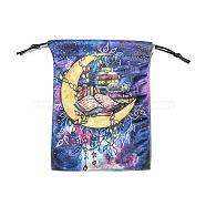 Double Face Printed Velvet Storage Bags, Drawstring Pouches Tarot Cards Packaging Bag, Rectangle, Moon, 17.9x13cm(ABAG-M007-01B)