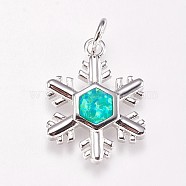 Brass Pendants, with Synthetic Opal, Snowflake, Platinum, Turquoise, 20.5x15.5x2mm, Hole: 4mm(X-KK-E735-13P-D)