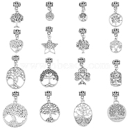 32Pcs Tibetan Style Alloy Pendants, Rectangle & Flat Round & Oval with Tree of Life, Antique Silver, 25~46mm, Hole: 1.6mm, 16 style, 2pcs/style, 32pcs/set(PALLOY-PH01355)
