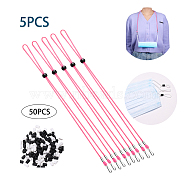 5PCS Adjustable Length Lanyard Strap, Ear Holder Rope, with ABS Hook and 50PCS Adjustable Non Slip Stopper(Random Color), Pink, 15 inch(38cm)(JX033A)