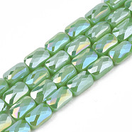 Electroplate Opaque Solid Color Glass Beads Strands, AB Color Plated, Faceted, Rectangle, Light Green, 7x4x3mm, Hole: 1mm, about 79~80pcs/strand, 20.47 inch(52cm)(EGLA-N002-25-A03)