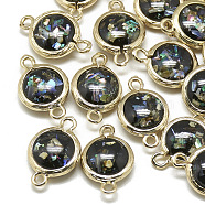 Resin Links connectors, with Golden Tone Brass Findings, Flat Round, Black, 19x12.5x5.5mm, Hole: 1.5mm(RESI-Q185-05C)