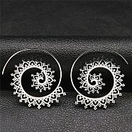 304 Stainless Steel Hollow Flower Vortex Dangle Earrings, Stainless Steel Color, 44x41mm(EJEW-Q789-09G)