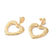 Textured Heart Ion Plating(IP) 304 Stainless Steel Stud Earrings for Women, Golden, 48x33mm(EJEW-L287-022G)