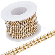 Golden Iron Rhinestone Strass Chains, Double Rows Rhinestone Cup Chain, with Spool, Crystal AB, 4.5x2.5mm, about 14.76 Feet(4.5m)/Roll(CH-WH0009-04G-02)