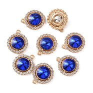 Zinc Alloy Rhinestone Pendants, Flat Round, Light Gold, Sapphire, 19x16.5x5mm, Hole: 1.4mm(FIND-TAC0010-15KCG-03)