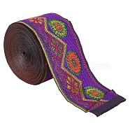 Embroidery Polyester Ribbons, Jacquard Ribbon, Garment Accessories, Floral Pattern, Purple, 2 inch(50mm), 7m/roll(OCOR-WH0064-13J)