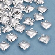 Brass Charms, Heart, 925 Sterling Silver Plated, 13x11.5x3.5mm, Hole: 1.2mm(KK-H739-03C-S)