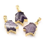 Natural Amethyst Pendants, with Golden Brass Findings, Leaf, 18~18.5x13x5~5.5mm, Hole: 5.5x3.5mm(G-B012-11G-04)