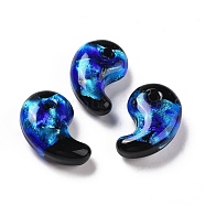 Handmade Silver Foil Lampwork Beads, Comma Shape, Dark Blue, 31x20x11mm, Hole: 3mm(LAMP-F022-05D)