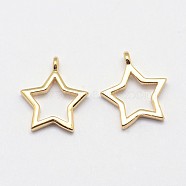 Star Grade AAA Brass Charms, Cadmium Free & Nickel Free & Lead Free, Real 18K Gold Plated, 12x10x1.5mm, Hole: 1mm(KK-O093-01-NR)